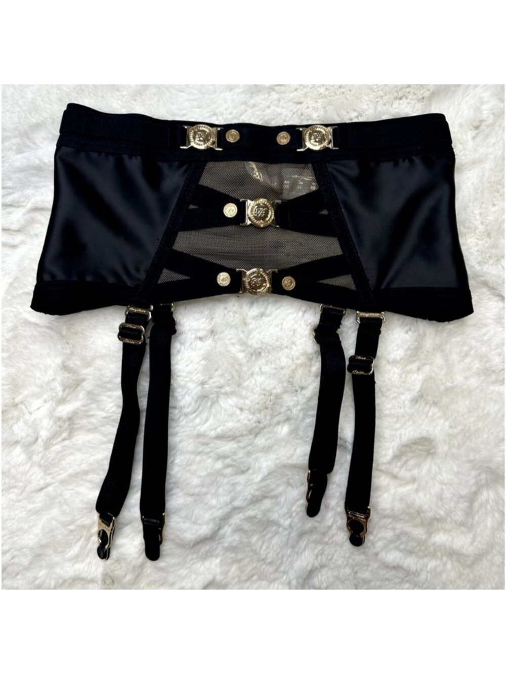 RARE🔥 Honey Birdette COLE🖤 Black & Gold Garter XS